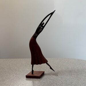 Handcrafted Dark Brown Wooden Ballerina Sculpture - Home Art